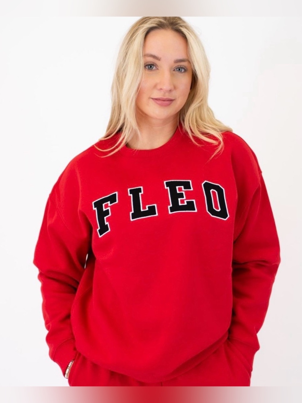 Fleo Salsa Red Varsity Logo Crewneck